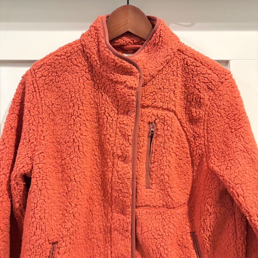 Universal Thread Fleece Jacket Women Small Orange Sherpa Snap Mock Neck Pocket - Picture 4 of 10